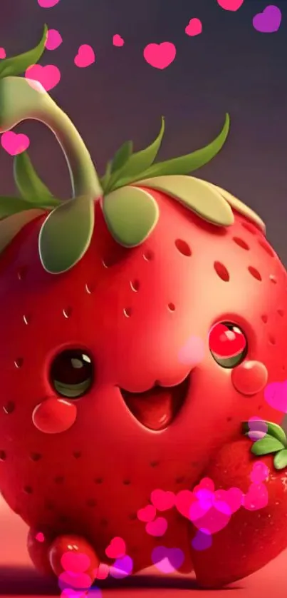 Cute strawberry cartoon wallpaper for mobile phones.