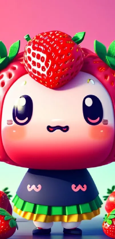 Cute strawberry character wallpaper with kawaii design and vibrant colors.