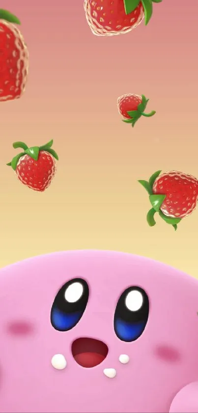 Cute pink character with strawberries wallpaper.