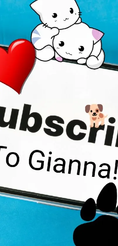 Cute wallpaper featuring a phone with Subscribe to Gianna! message and animal icons.