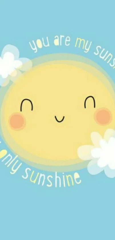 Cheerful sunshine wallpaper with blue background.