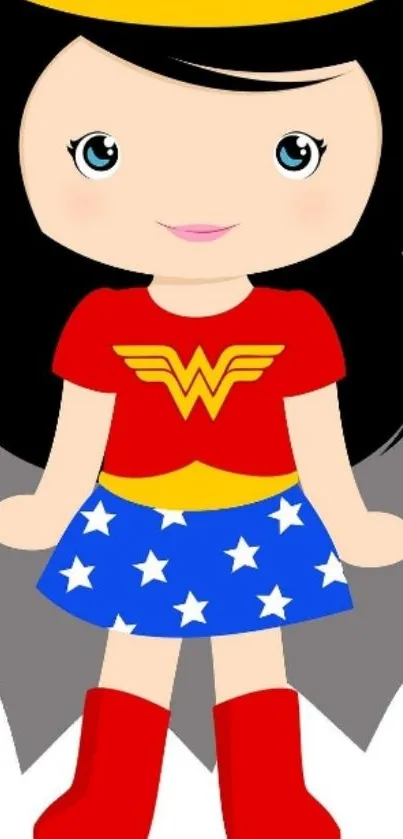 Cute superhero cartoon with red top and blue starry skirt.