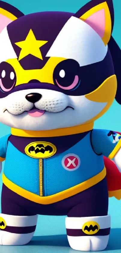 Adorable wallpaper featuring a superhero dog in a colorful cartoon style.