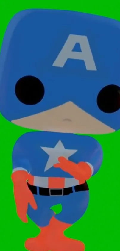 Cute superhero figurine on green background.