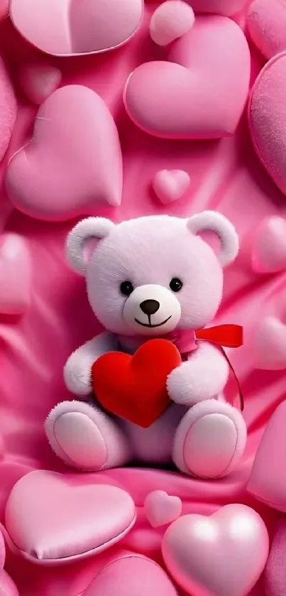 Cute teddy bear with pink hearts.