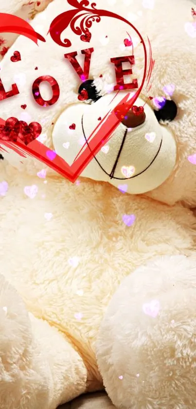 Cute teddy bear with love heart design for mobile wallpaper.