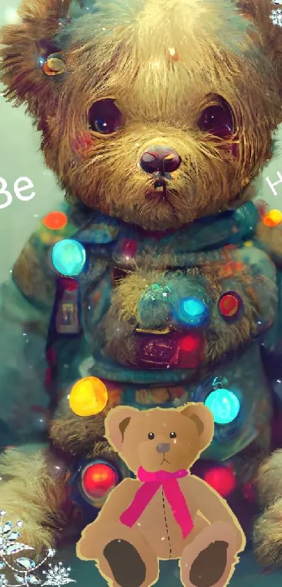 Adorable teddy bear with lights mobile wallpaper.