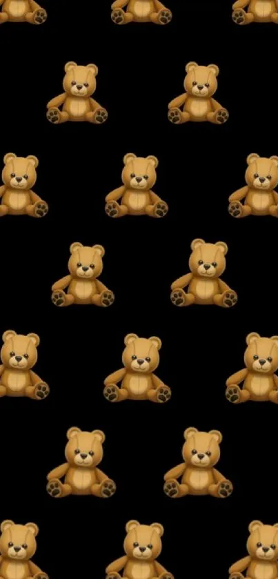 Cute teddy bear pattern on black background for mobile wallpaper.