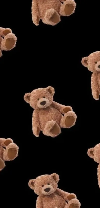 Adorable teddy bear pattern on black background for mobile wallpaper.