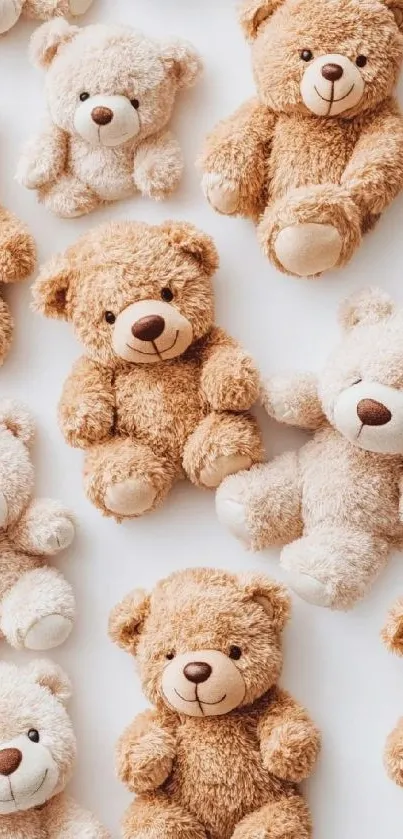 Plush teddy bears pattern wallpaper with variety of soft designs.