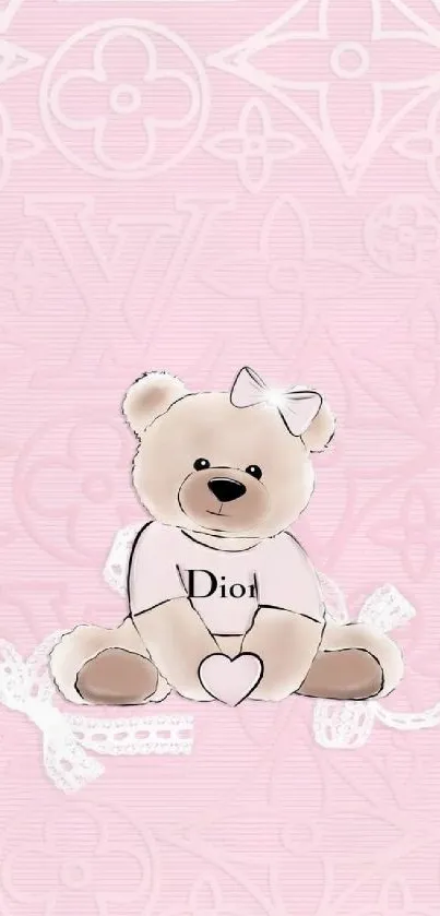 Pink teddy bear wallpaper with luxury patterns.