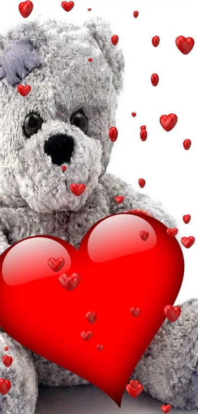 Teddy bear with red hearts mobile wallpaper.