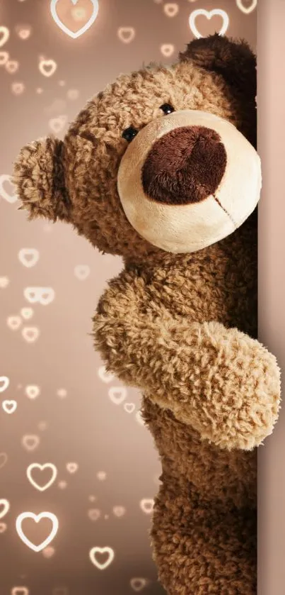 Cute teddy bear with hearts mobile wallpaper.