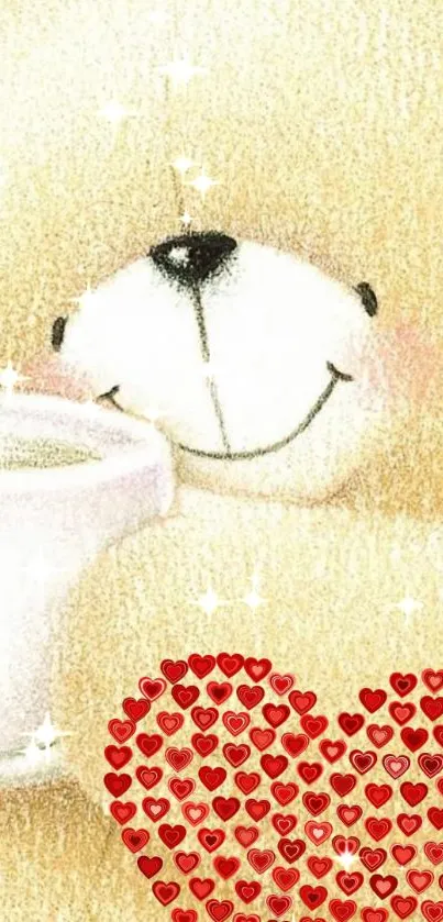 Cute teddy bear with hearts wallpaper for mobile.