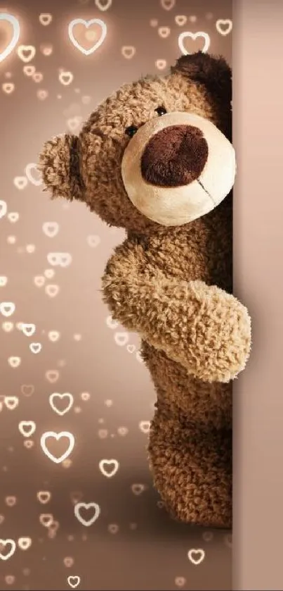 Cute teddy bear mobile wallpaper with hearts.