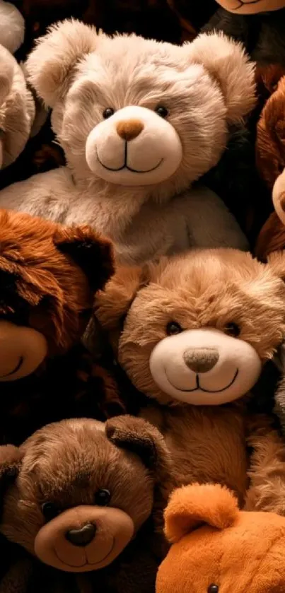 A variety of cute teddy bears as a cozy mobile wallpaper.