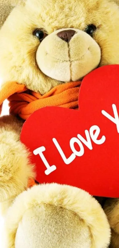 Cute teddy bear with heart saying 'I Love You'.