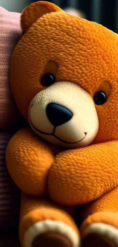 Cute plush teddy bear mobile wallpaper with an orange color scheme.