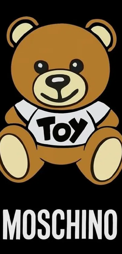 Adorable teddy bear with text on black background.