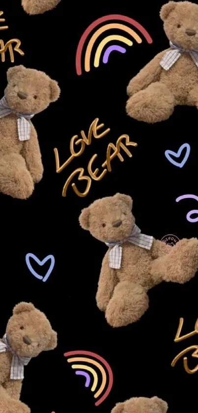 Cute teddy bear pattern on black background.