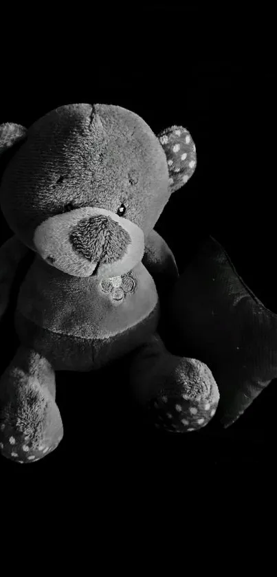 Cute teddy bear on dark background wallpaper.