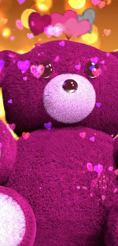 Magenta teddy bear with hearts wallpaper