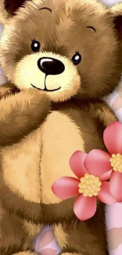 Cute teddy bear with pink flowers wallpaper.