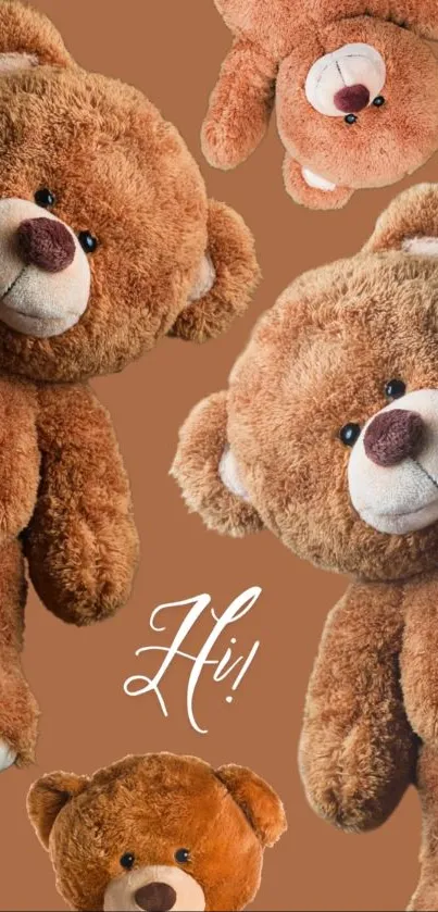 Teddy bears on a brown mobile wallpaper.