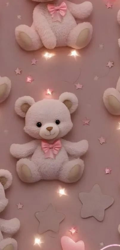 Adorable teddy bear wallpaper with stars.