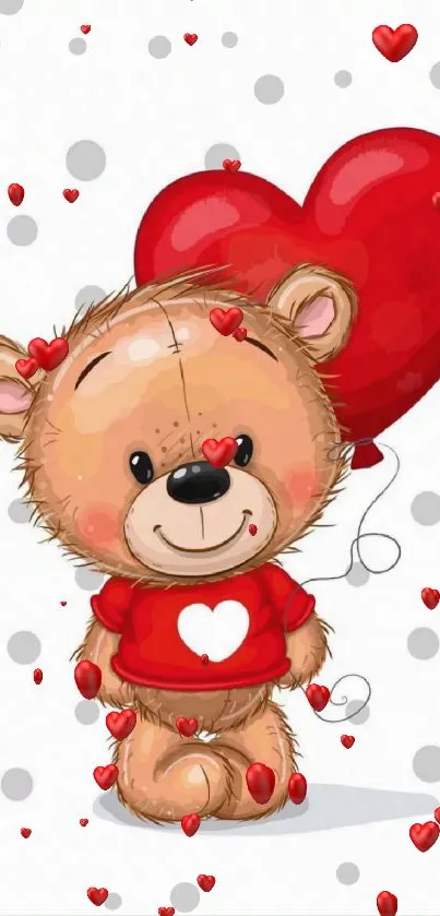 Cute teddy bear with heart balloon mobile wallpaper.