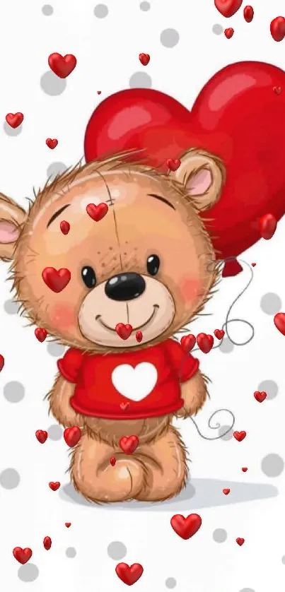 Cute teddy bear with heart balloon wallpaper.