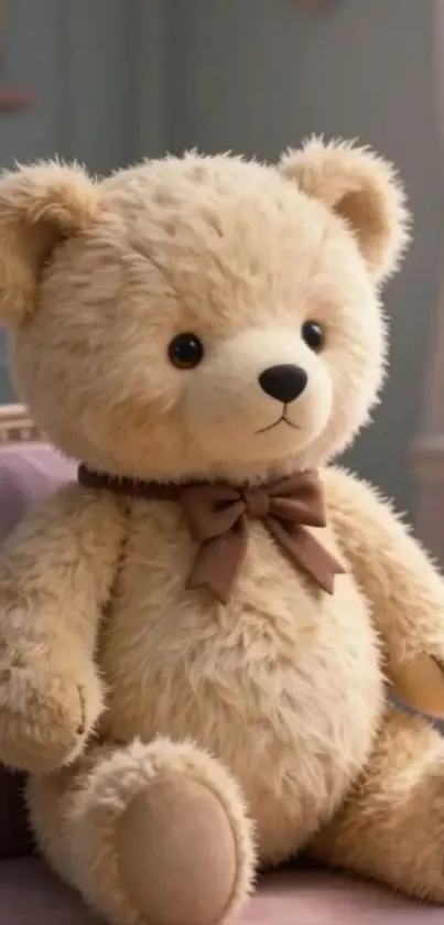 Cute teddy bear sitting on a chair.
