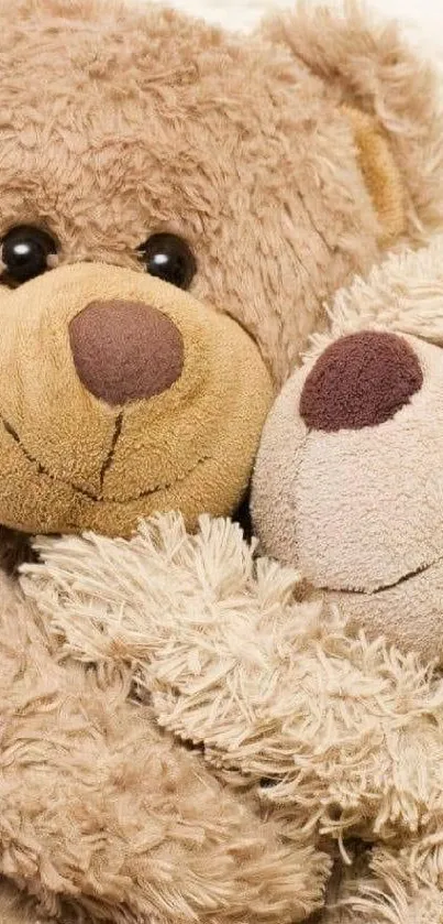 Cuddly teddy bears in beige tones, perfect for a cozy phone background.