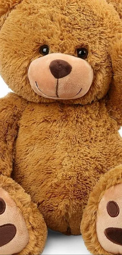 Cute brown teddy bear plush toy wallpaper for mobile devices.