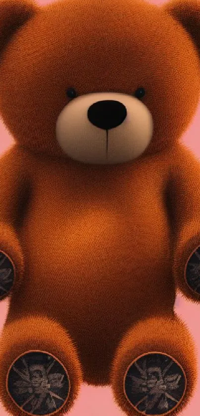 Fluffy brown teddy bear on a soft pink background, ideal for mobile wallpaper.