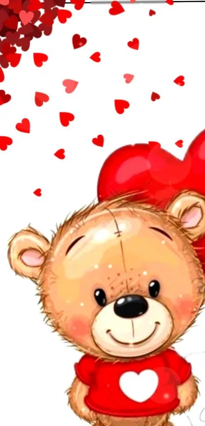 Cute teddy bear with red heart balloon wallpaper.