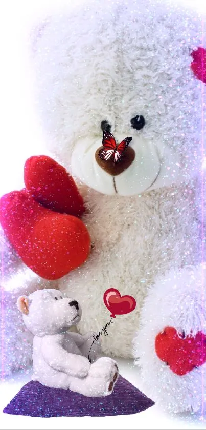 Cute white teddy bear with red heart on a clean background.