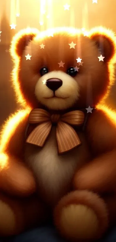 Cute teddy bear wallpaper with a golden glow.