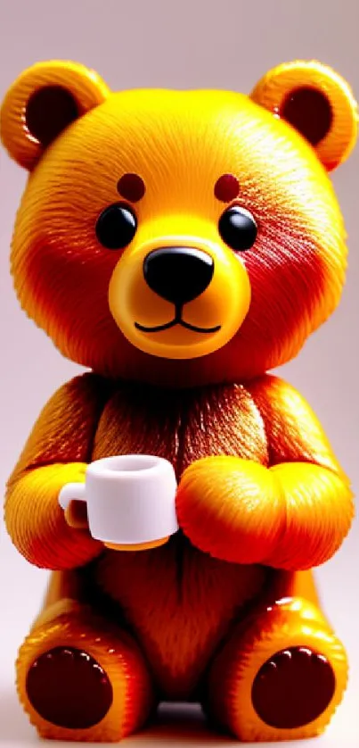 Adorable teddy bear holding a coffee mug in a cute illustration.