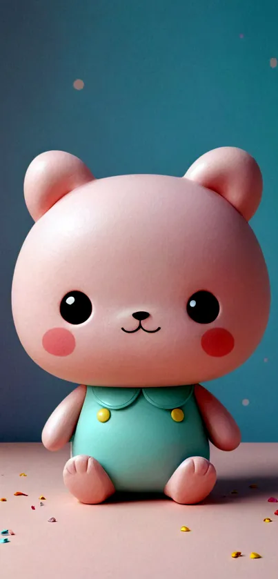 Adorable 3D teddy bear on pastel background for mobile wallpaper.