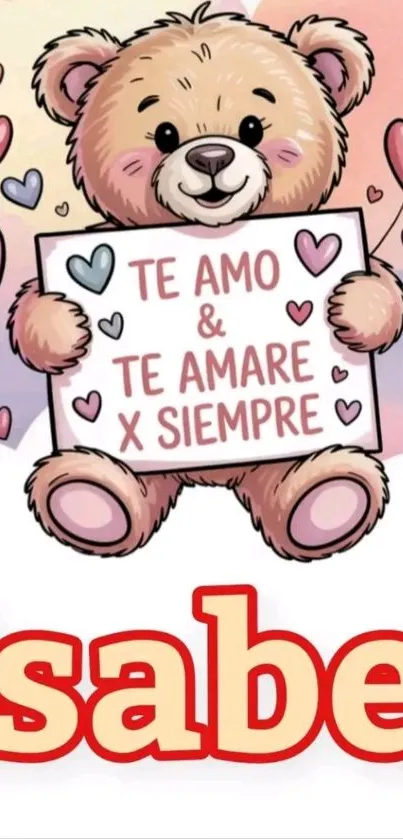 Teddy bear with love message and hearts wallpaper.