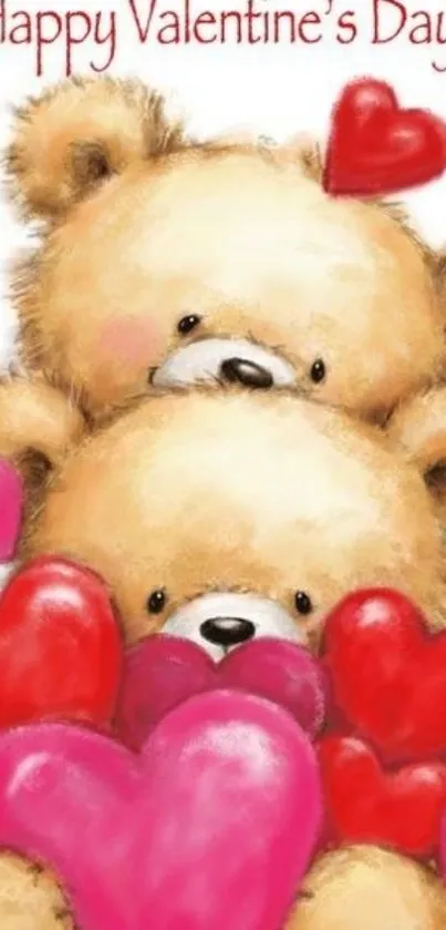 Two teddy bears with hearts for Valentine's Day wallpaper.