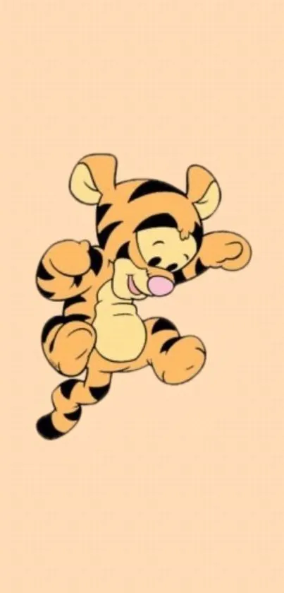 Cartoon tiger jumping on peach background wallpaper.