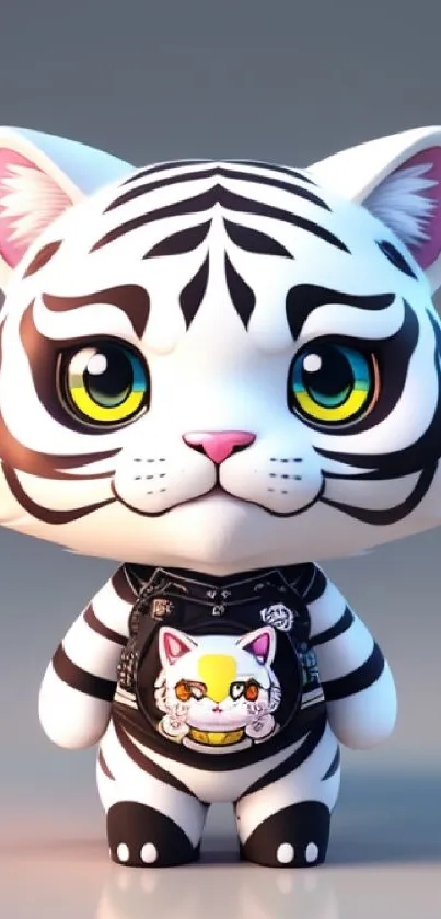 Cute tiger cartoon illustration on mobile wallpaper.