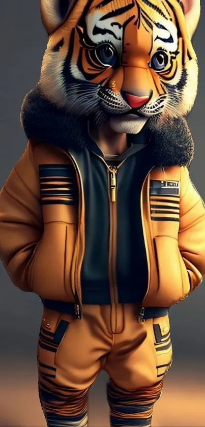 Mobile wallpaper of a cute tiger wearing a stylish jacket.