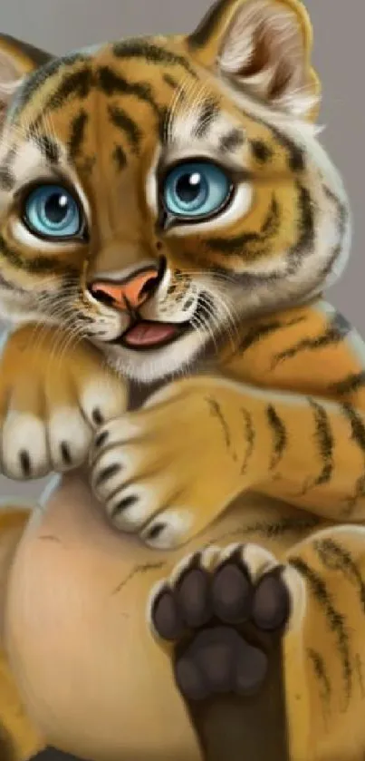 Adorable cartoon tiger cub sitting cutely.