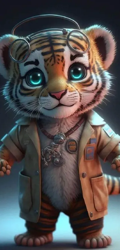 Cute tiger with glasses in a stylish jacket illustration.