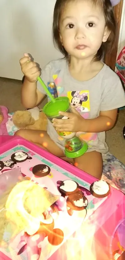 Toddler playing with toys on a colorful mat