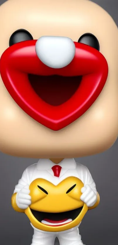 Playful toy with a laughing emoji face on a beige background.