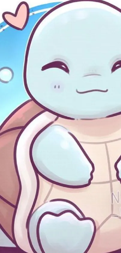 Cute anime turtle with pastel colors and a heart.